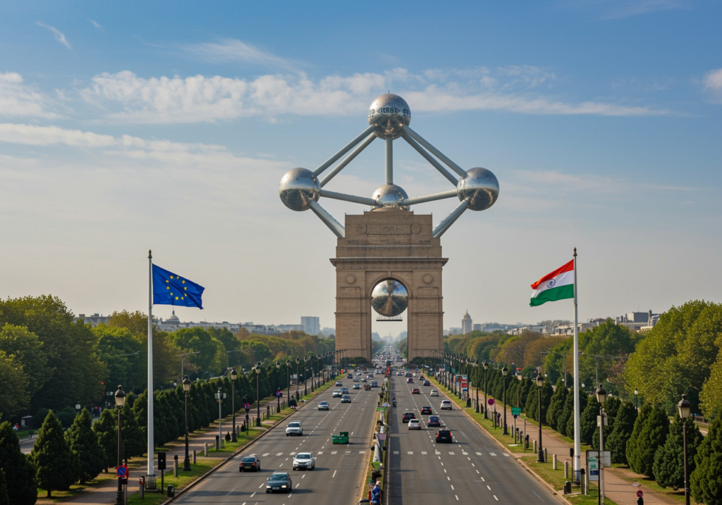 freepik panoramic view of india gate and atomium on republ 76523